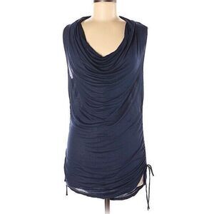 Sleeveless Cowl Neck Navy Blue Tank Top Tunic with Drawstring Size Medium
